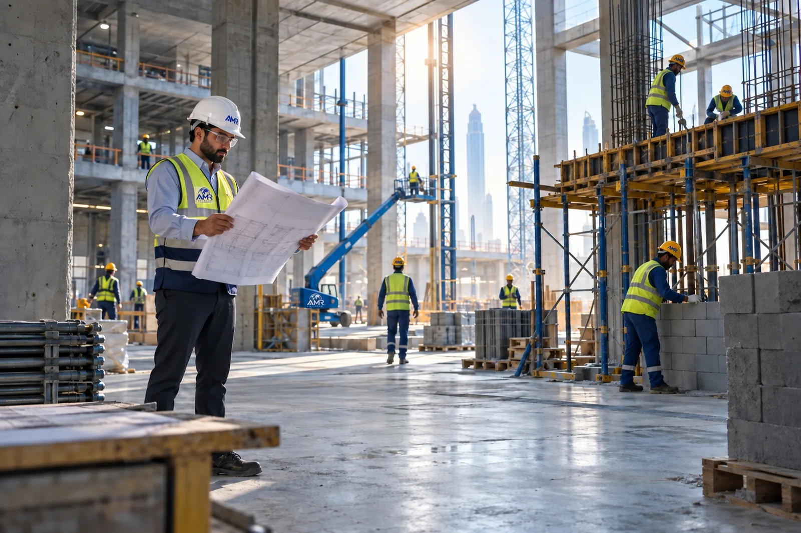 Building construction capabilities — structural and finishing works in progress