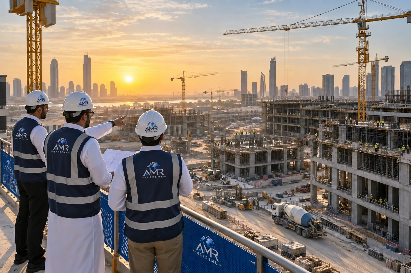 General contracting capabilities — project team reviewing a large construction site